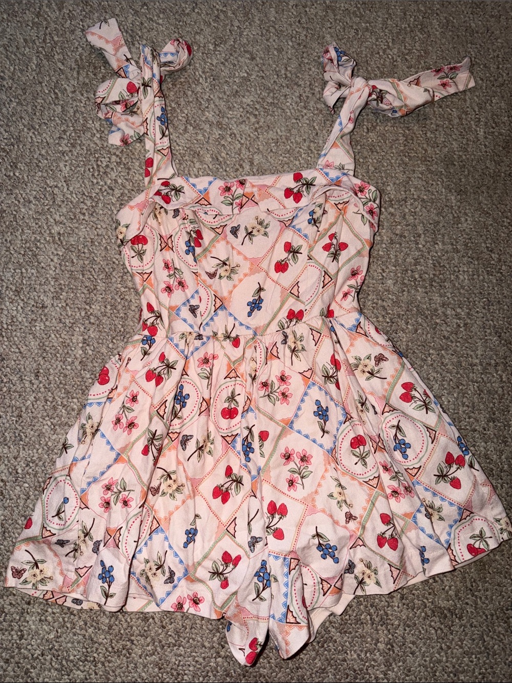 Altar'd State Pink Floral & Fruit Tie-Shoulder Romper
